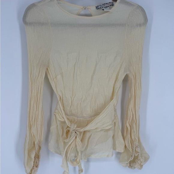 Flying Tomato Tops - Flying Tomato Cream Blouse with Tie Detail